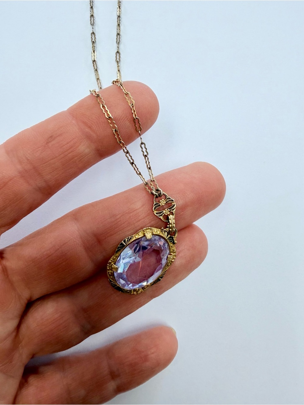 Antique Edwardian oval purple blue stone necklace - Picture 2 of 8